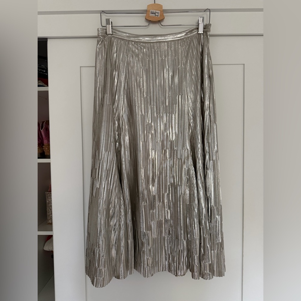 Anthropologie Metallic Silver A-Line Skirt